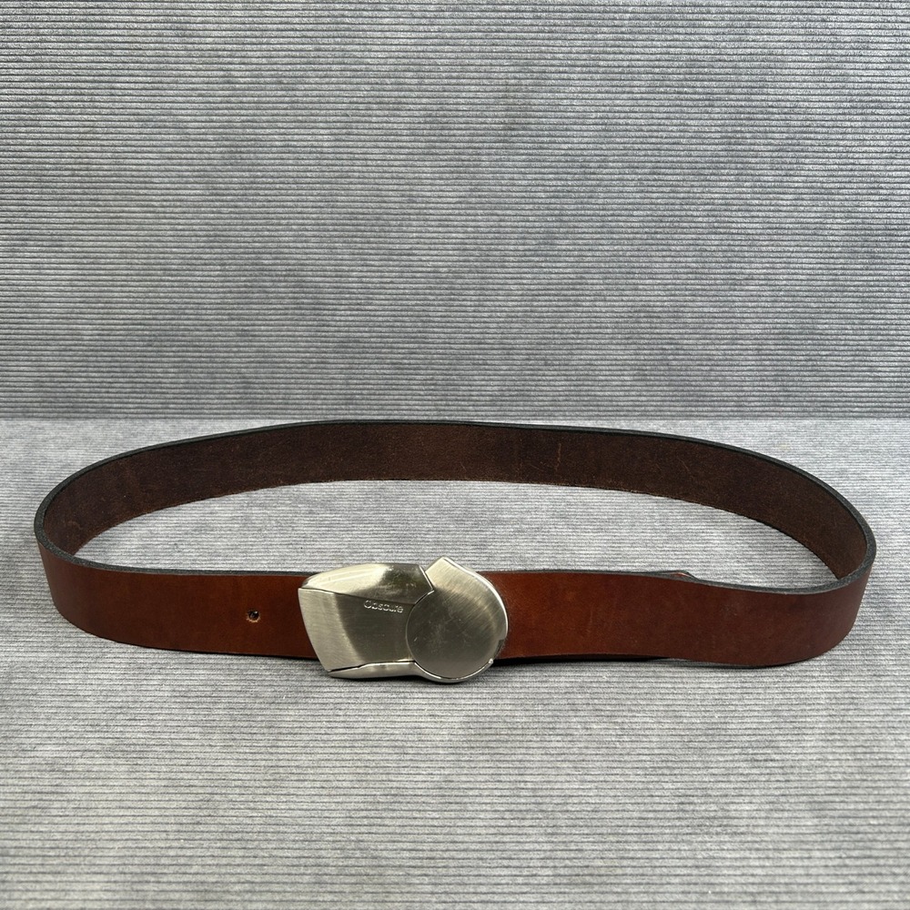 Obscure Brown Leather Belt Mechanical Silver Buckle Hole Lock Size 36 Y2k